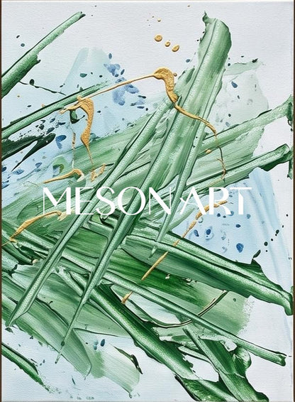 Green And Blue Abstract Jackson Pollock Inspired Painting Rectangular Wall Art For Living Room By Mesonart