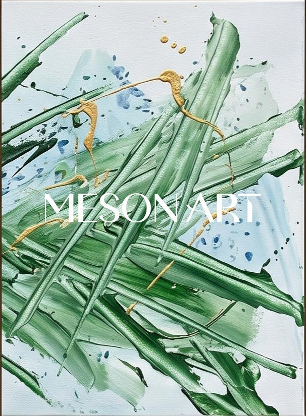 Green And Blue Abstract Jackson Pollock Inspired Painting Rectangular Wall Art For Living Room By Mesonart