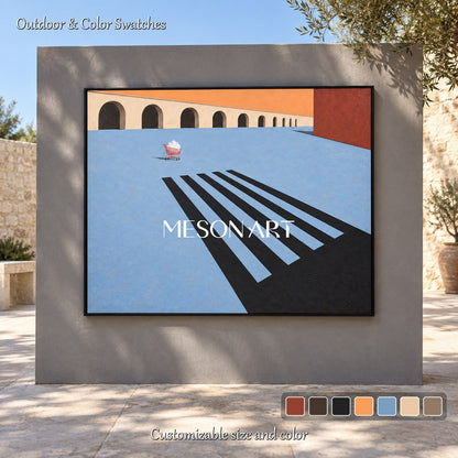 Blue And Black Surrealist Architecture Painting Rectangular Wall Art For Living Room By Mesonart