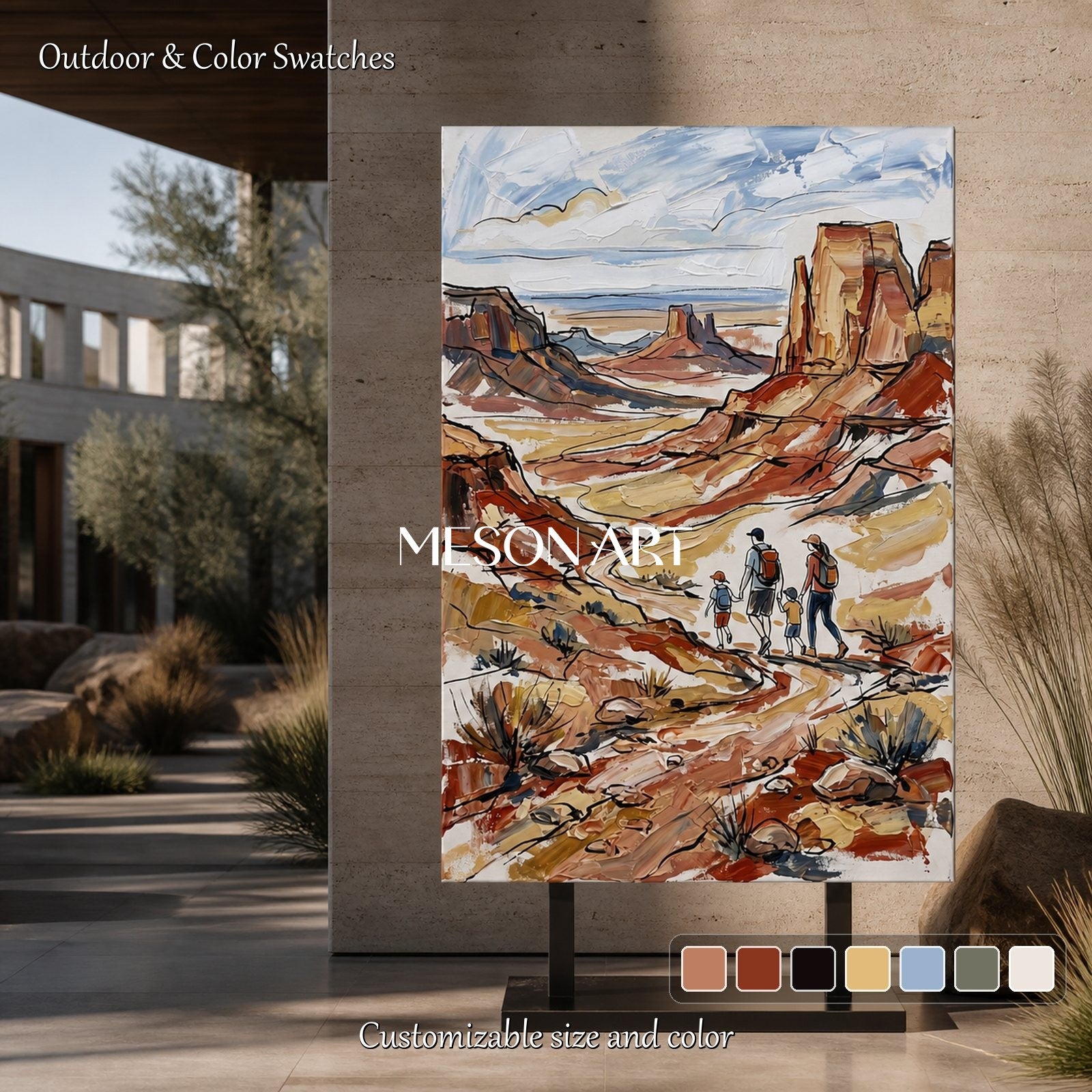 Brown And Blue Modern Landscape Painting Rectangular Wall Art For Living Room Original Artist By Mesonart