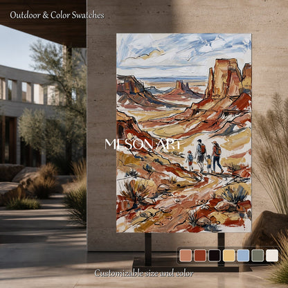 Brown And Blue Modern Landscape Painting Rectangular Wall Art For Living Room Original Artist By Mesonart