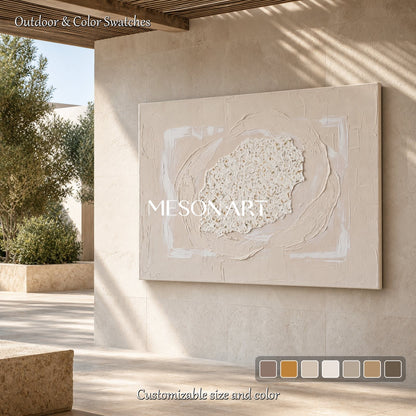 Minimalist Beige Textured Relief Art For Modern Living Room Decor