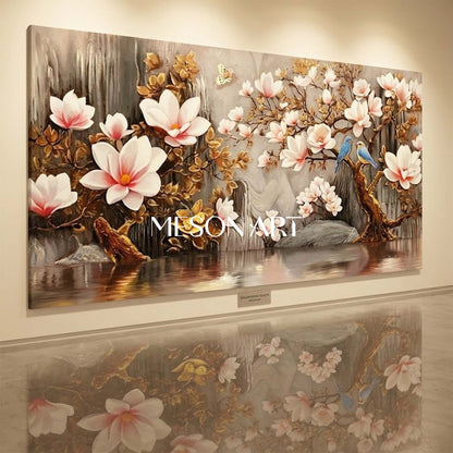 Large Scale Floral And Bird Canvas Art Abstract Floral And Bird Paintings.