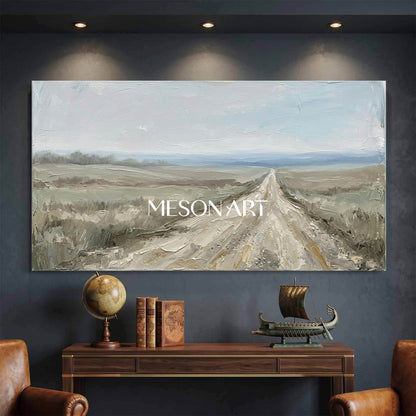 Minimalist Landscape Oil Painting With Textured Relief For Modern Living Room Decor