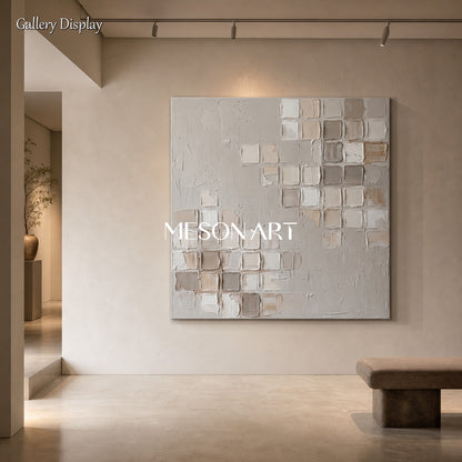 Minimalist Geometric Textured Wall Art In Beige And White For Modern Home Decor