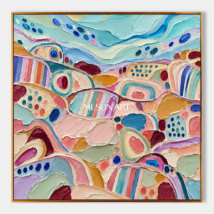 Blue And Pink Abstract Modern Art Square Canvas Wall Decor For Living Room Original By Mesonart