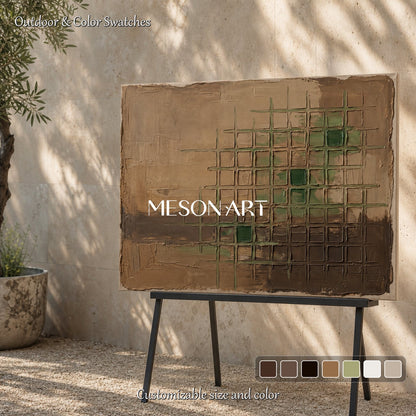 Minimalist Abstract Art With Earthy Tones And Textured Grid Pattern For Modern Living Spaces
