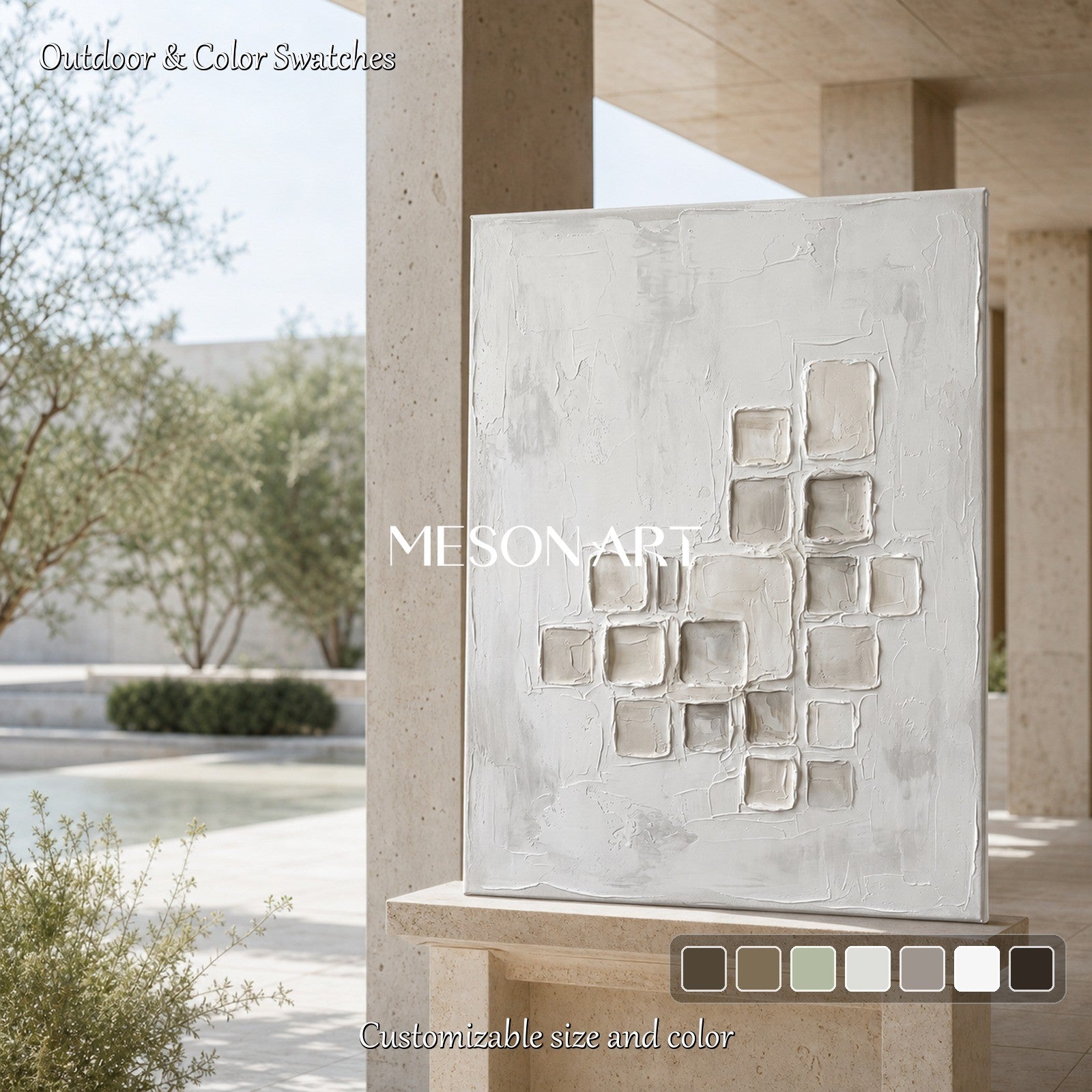 Minimalist White And Gray Abstract Art With Textured Relief For Modern Home Decor