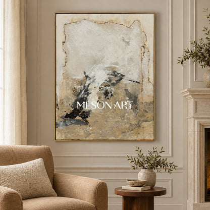 Black And Beige Abstract Art Original Artist Hand Painted Mixed Media Rectangular Wall Art For Living Room By Mesonart