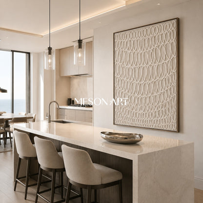 Beige Plaster Relief Art With Oval Pattern For Modern Living Room Decor