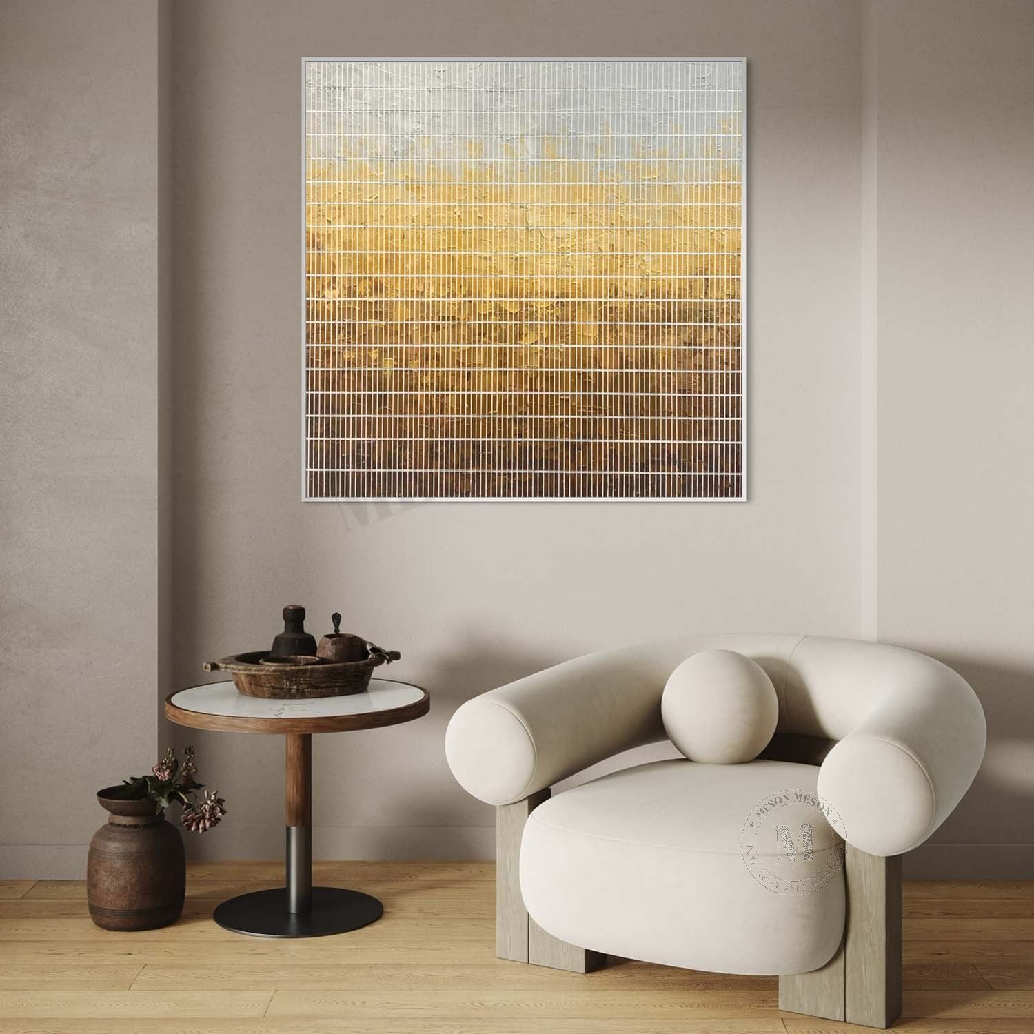 Yellow and Green Texture Painting Yellow and Green Abstract Canvas Wall Decor Art for Sale