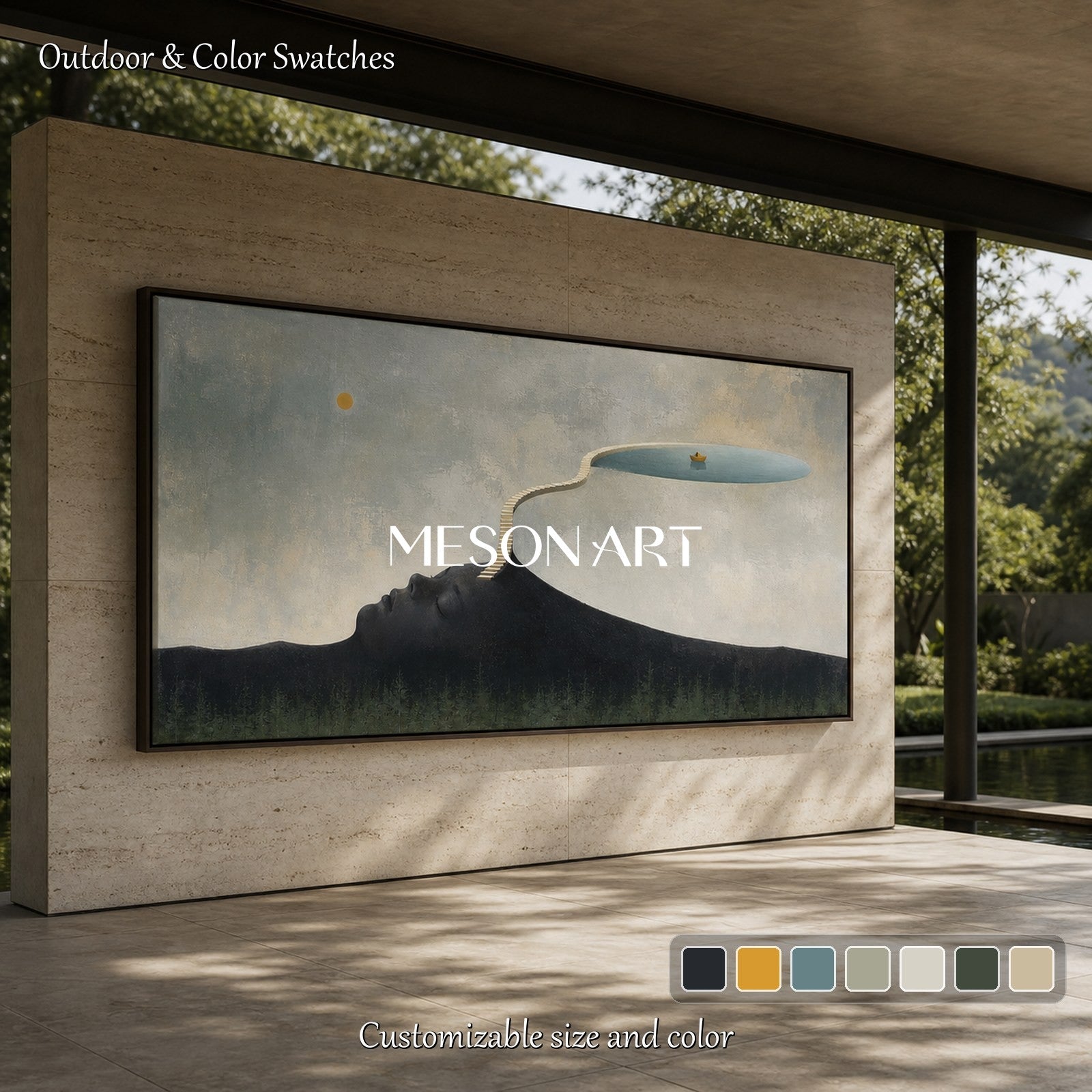 Surrealist Art Painting With Golden Accents For Modern Living Room And Executive Office Decor