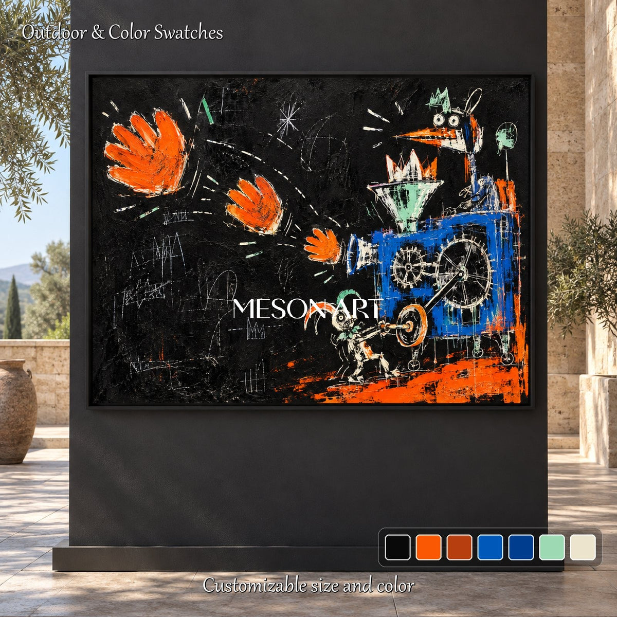 Black And Orange Graffiti Abstract Pop Street Art Rectangular Canvas Painting Original Artist Hand Painted By Mesonart