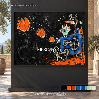Black And Orange Graffiti Abstract Pop Street Art Rectangular Canvas Painting Original Artist Hand Painted By Mesonart