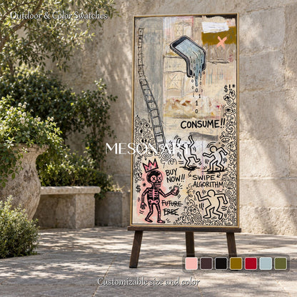 Beige And Black Abstract Graffiti Art Panoramic Wall Decor For Living Room Original Artist Hand Painted By Mesonart