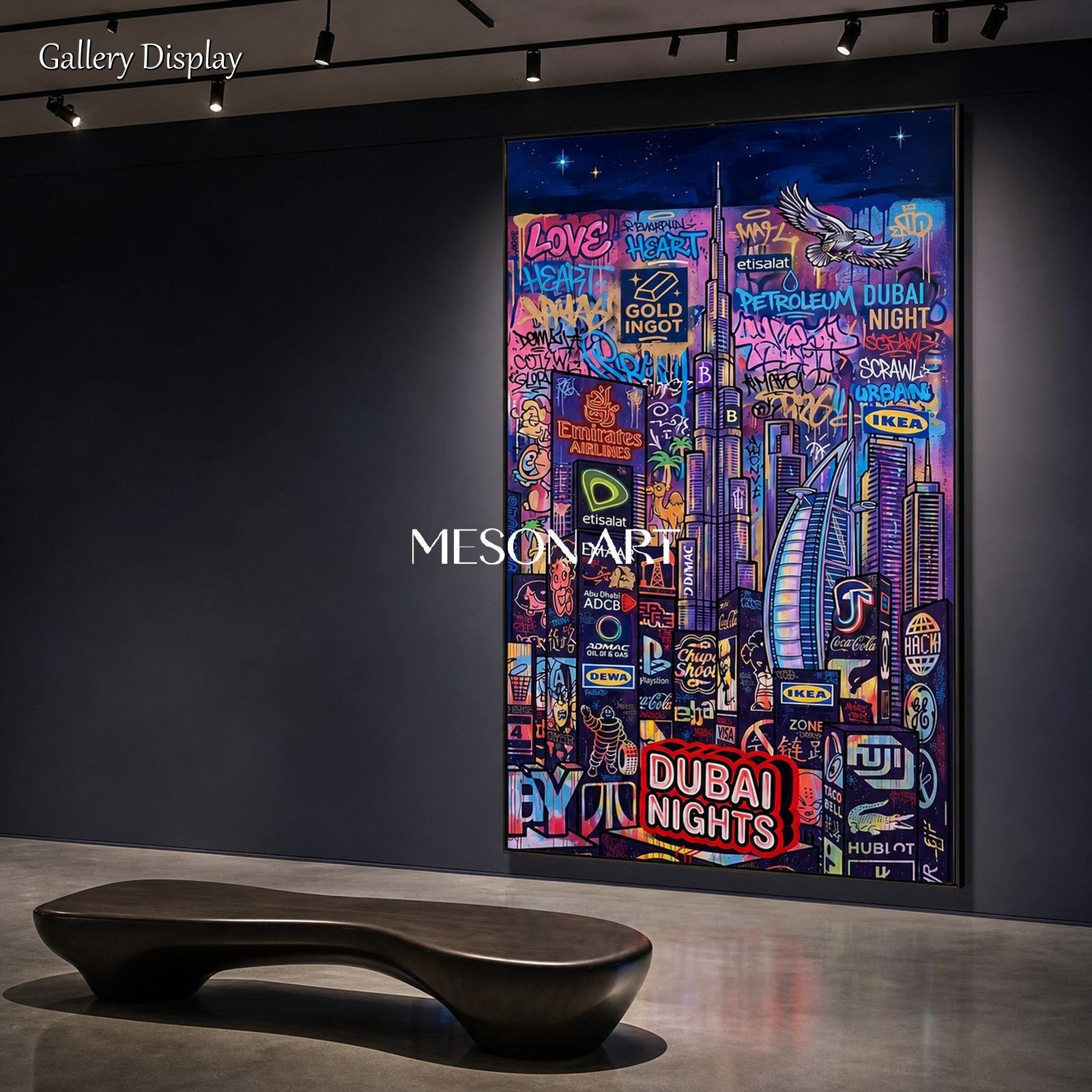 Blue And Purple Graffiti Painting Banksy Style Art Panoramic Wall Decor For Living Room By Mesonart