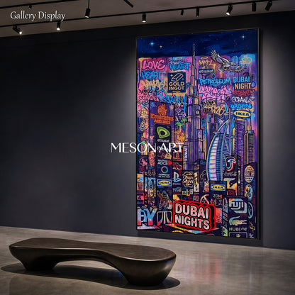 Blue And Purple Graffiti Painting Banksy Style Art Panoramic Wall Decor For Living Room By Mesonart