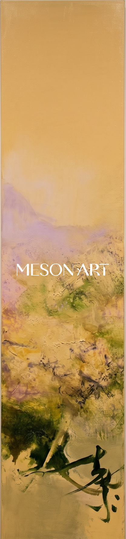 Gold And Green Abstract Expressionist Landscape Painting Rectangular Wall Art For Living Room By Mesonart