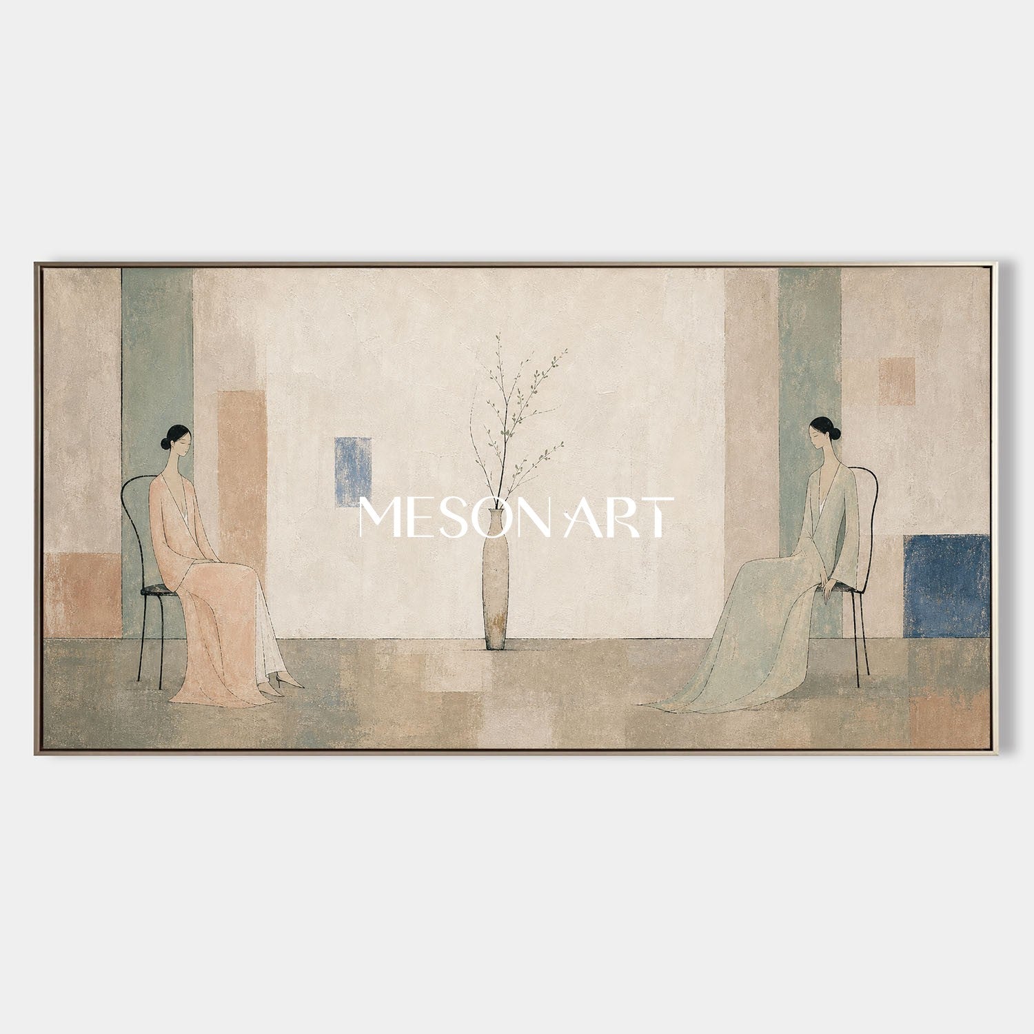 Beige Art Deco Portrait Painting With Soft Brushwork For Luxury Living Room And Bedroom Decor