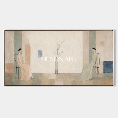 Beige Art Deco Portrait Painting With Soft Brushwork For Luxury Living Room And Bedroom Decor
