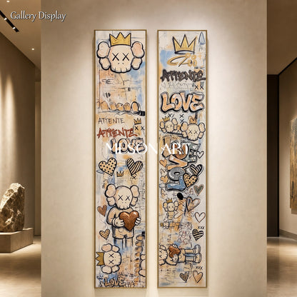 Bold Pop Art Diptych With Graffiti And Gold Accents For Modern Living Room