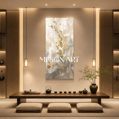 Luxury Abstract Gold Leaf Painting Beige Modern Wall Art For Living Room