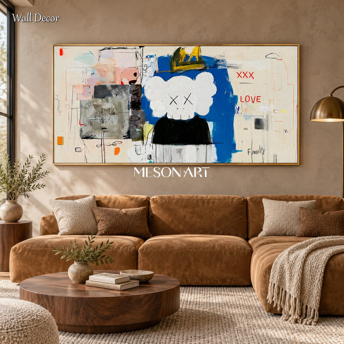 Blue And White Pop Culture Graffiti Cartoon Anime KAWS Wall Art Panoramic Painting By Mesonart