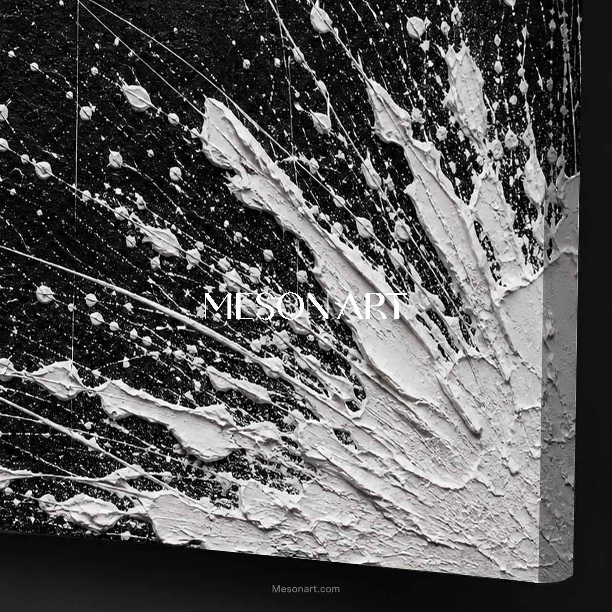 Original Black And White Abstract Painting With Thick Impasto Texture For Modern Living Room