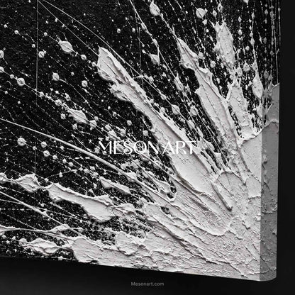 Original Black And White Abstract Painting With Thick Impasto Texture For Modern Living Room