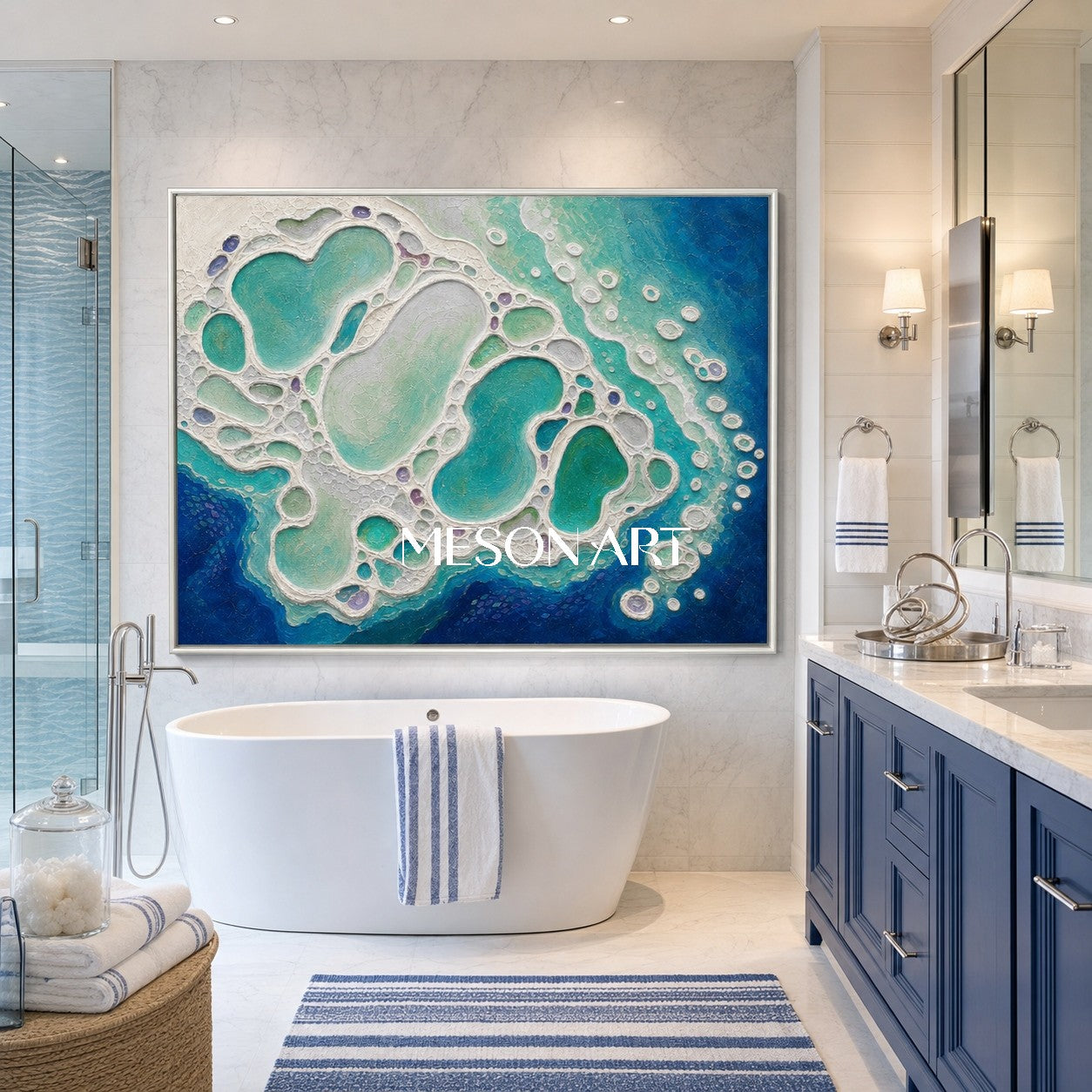 Coral Lagoon Abstract Art With Textured Plaster Surface For Modern Coastal Home Decor