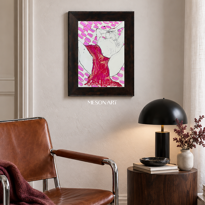 Pink And Red Figurative Expressionism Portrait Painting Original Artwork By Mesonart