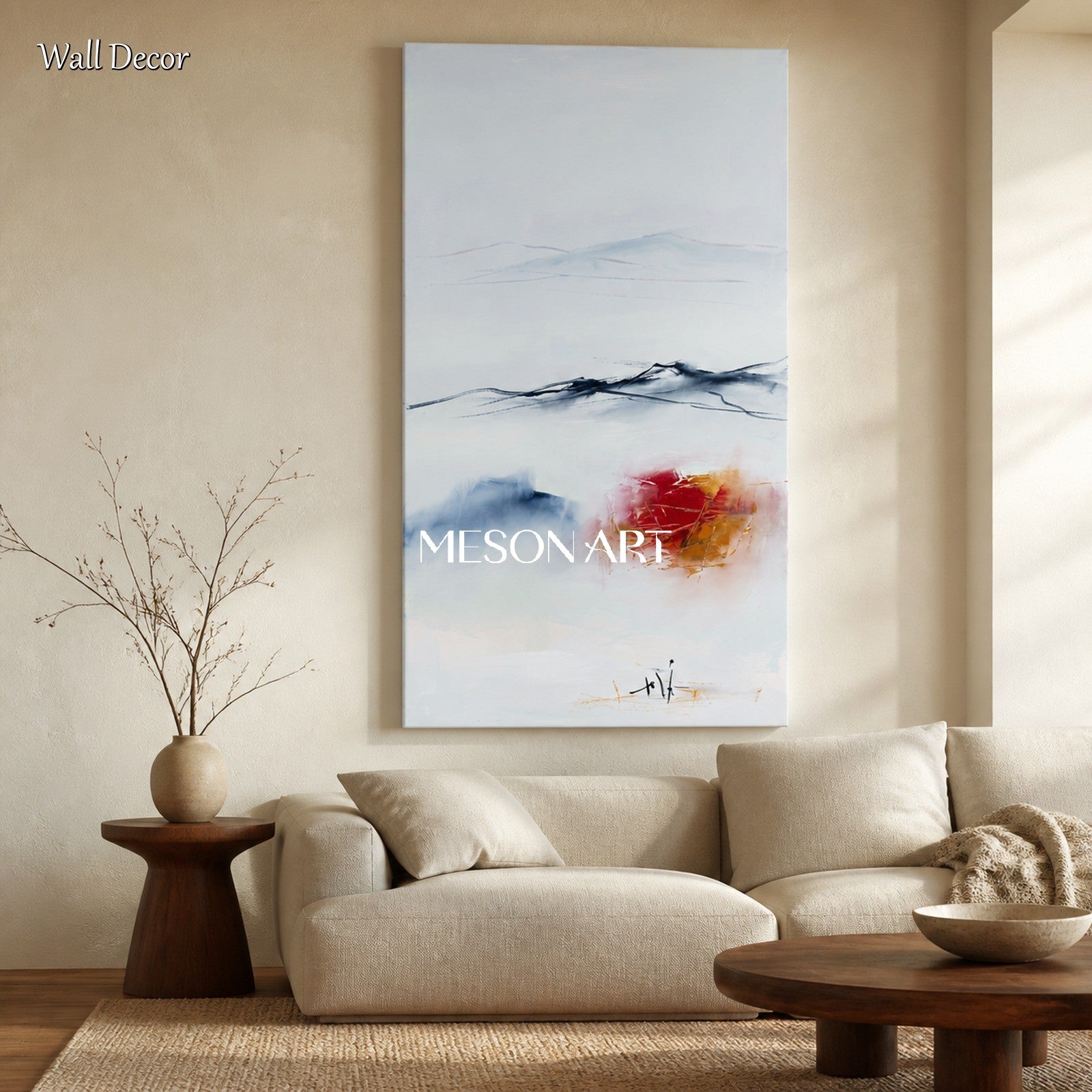 White And Blue Abstract Landscape Painting Panoramic Wall Art For Living Room Original Artist By Mesonart