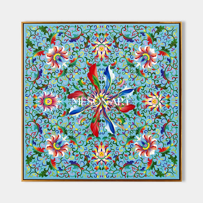 Blue And Green Islamic Geometric Floral Art Square Painting Original Artist Hand Painted By Mesonart