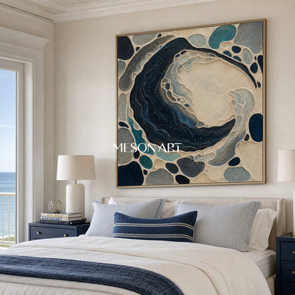 Ocean Blue Plaster Texture Art For Coastal Living Room And Bedroom Decor