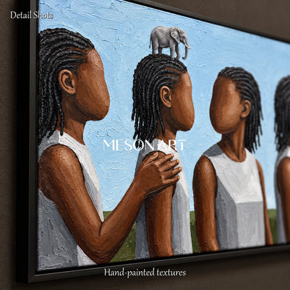 Blue Brown Surrealist Art Rectangular Wall Decor For Living Room Original Artist Hand Painted By Mesonart