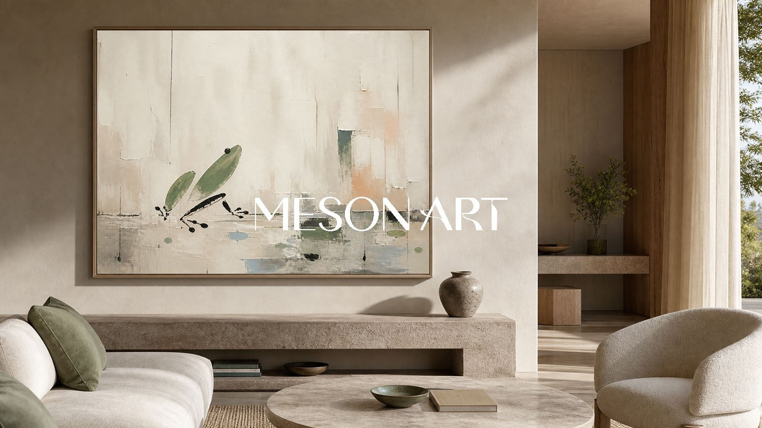 Minimalist Frog Abstract Painting On Linen Canvas For Modern Living Room And Bedroom Decor