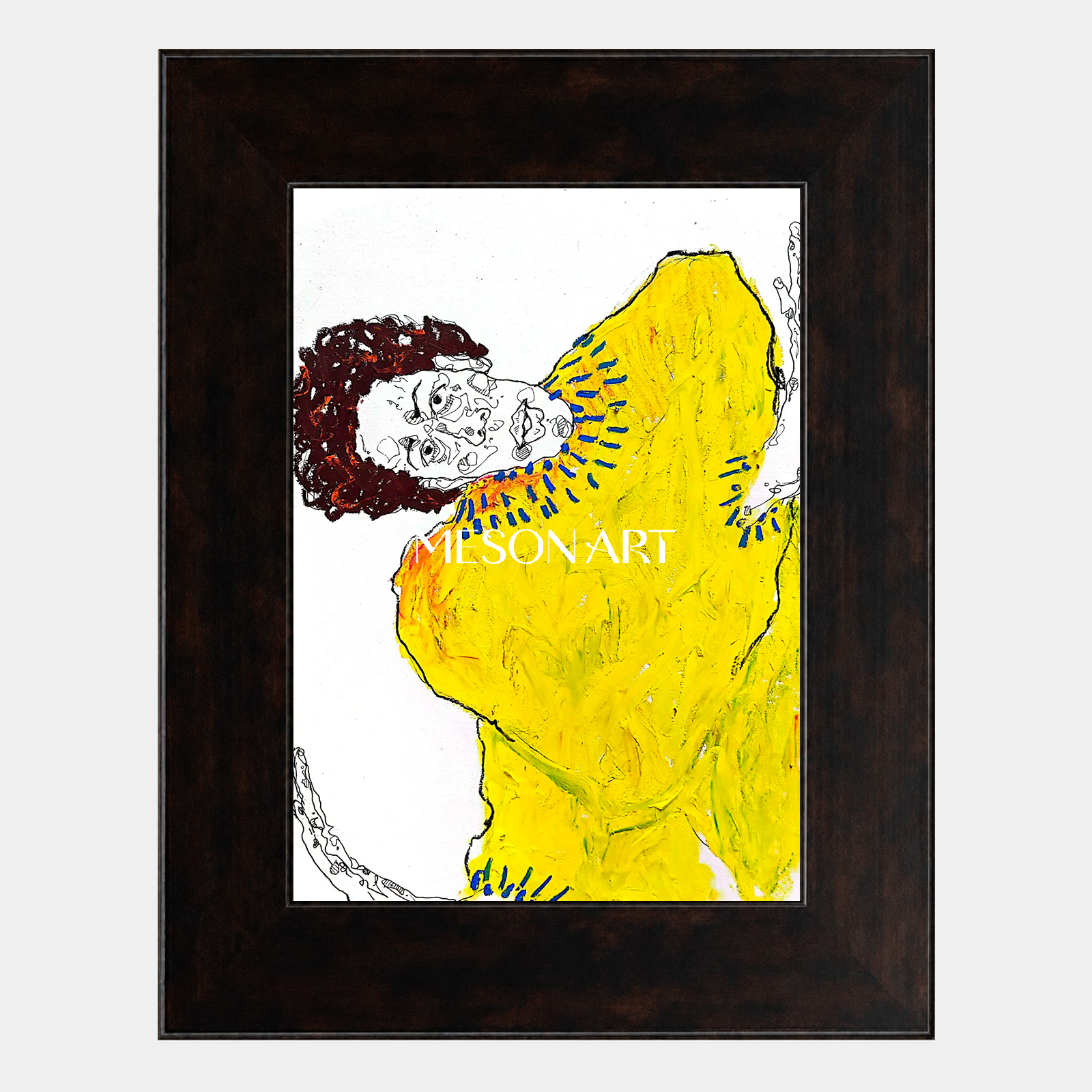 Modern Abstract Figure Painting In Yellow And Black For Living Room Entryway Decor