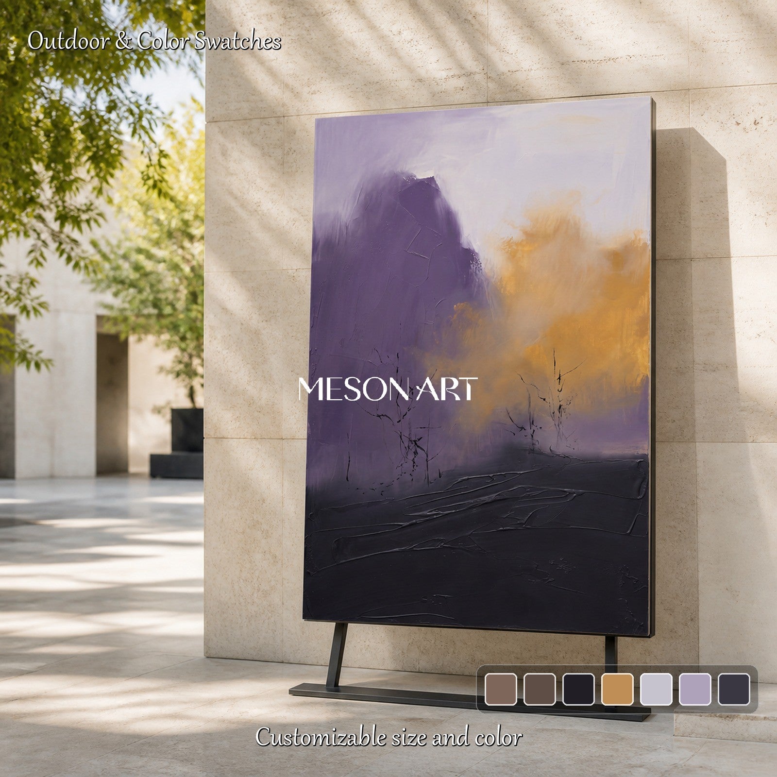 Purple And Gold Abstract Landscape Painting Rectangular Wall Art Modern Contemporary Original Artist By Mesonart