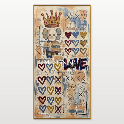 Abstract Pop Art Painting With Crown And Hearts For Modern Living Room Decor
