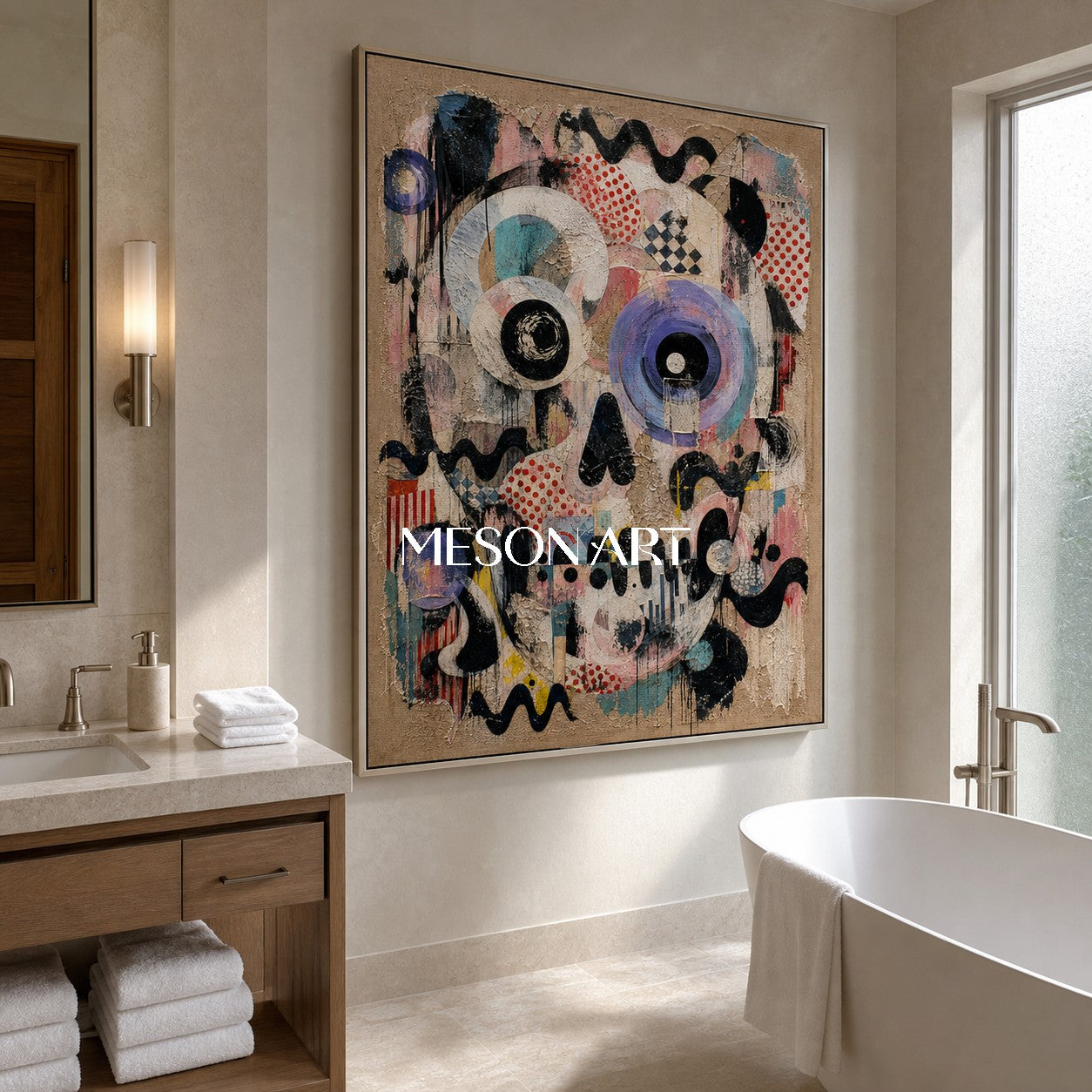 Original Pop Art Abstract Painting With Textured Layers For Modern Living Room Decor