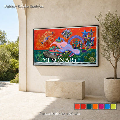 Vibrant Surrealist Painting With Orange And Green Tones For Modern Living Room Wall Art