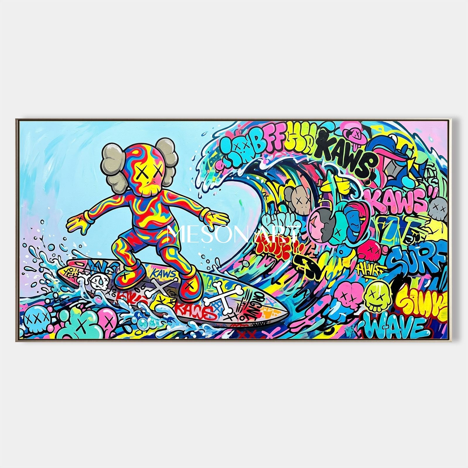 Vibrant Graffiti Art Painting With Pop Culture Icons For Modern Living Room Decor