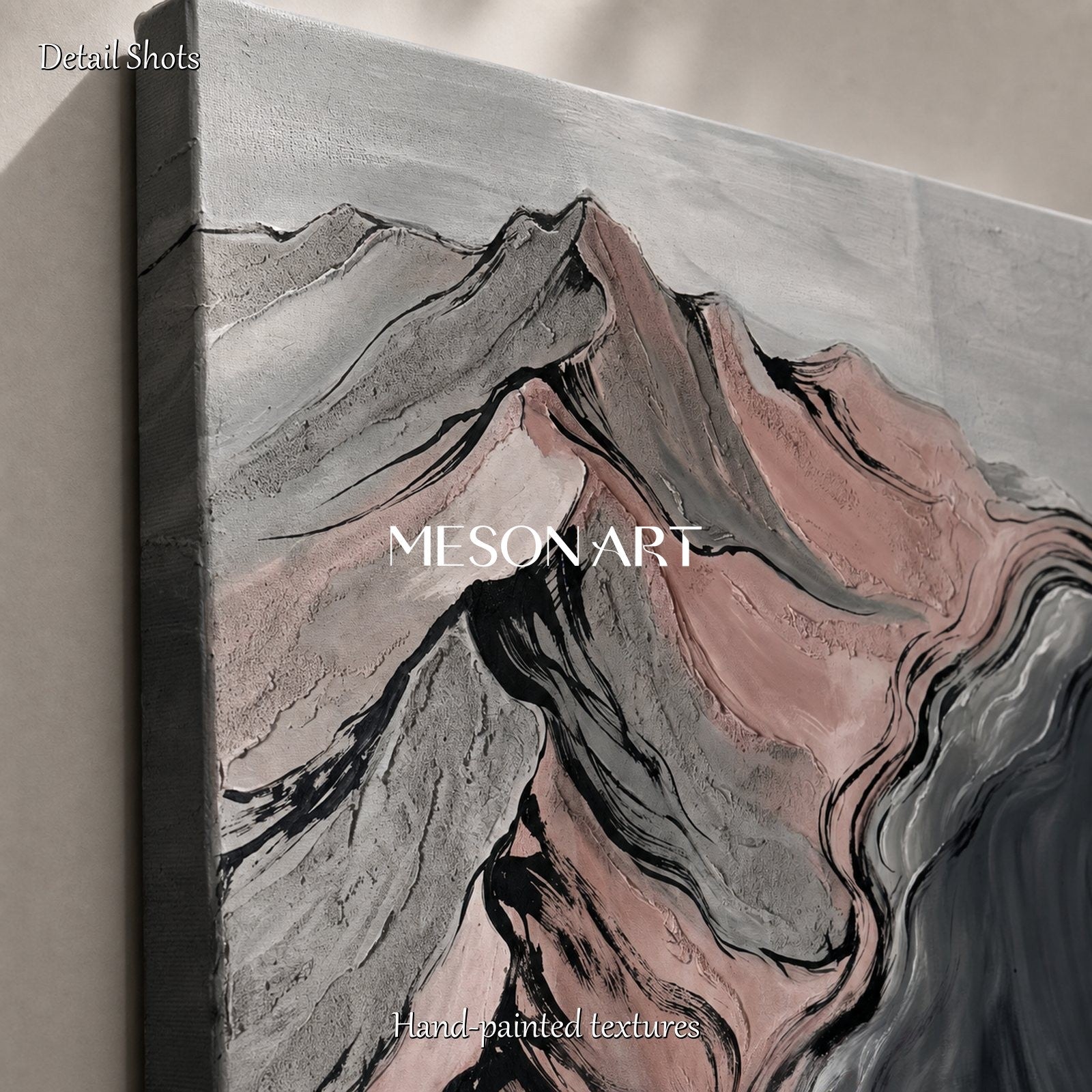 Pink Gray Abstract Mountain Art For Living Room And Bedroom Wall Decor