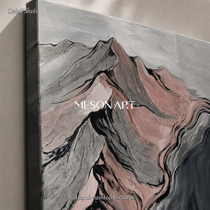 Pink Gray Abstract Mountain Art For Living Room And Bedroom Wall Decor