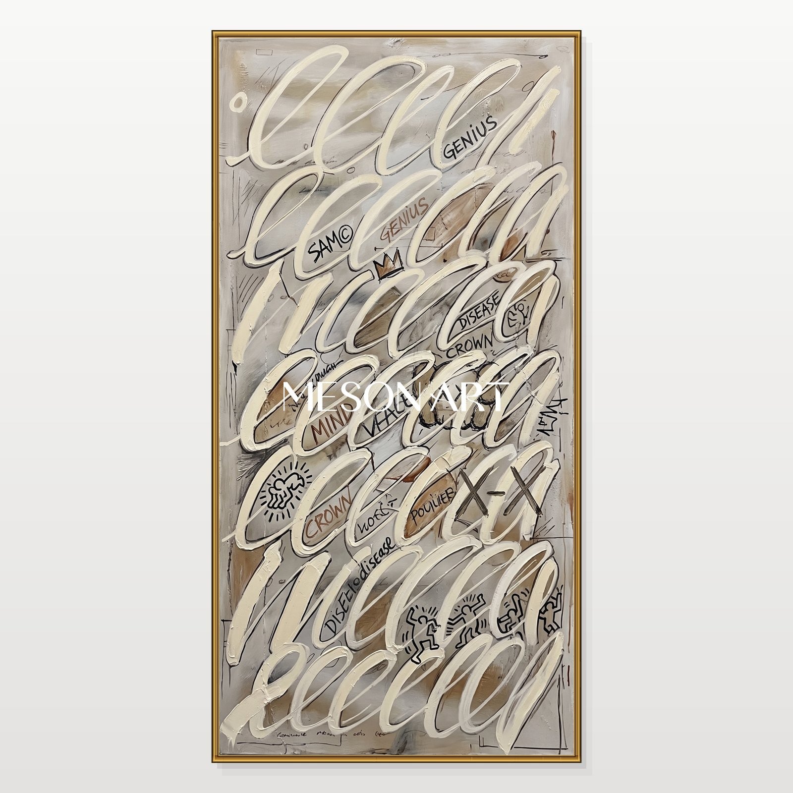 Urban Graffiti Abstract Painting With Bold Text And Crown Symbol For Modern Industrial Loft Decor