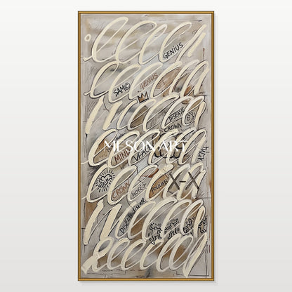 Urban Graffiti Abstract Painting With Bold Text And Crown Symbol For Modern Industrial Loft Decor