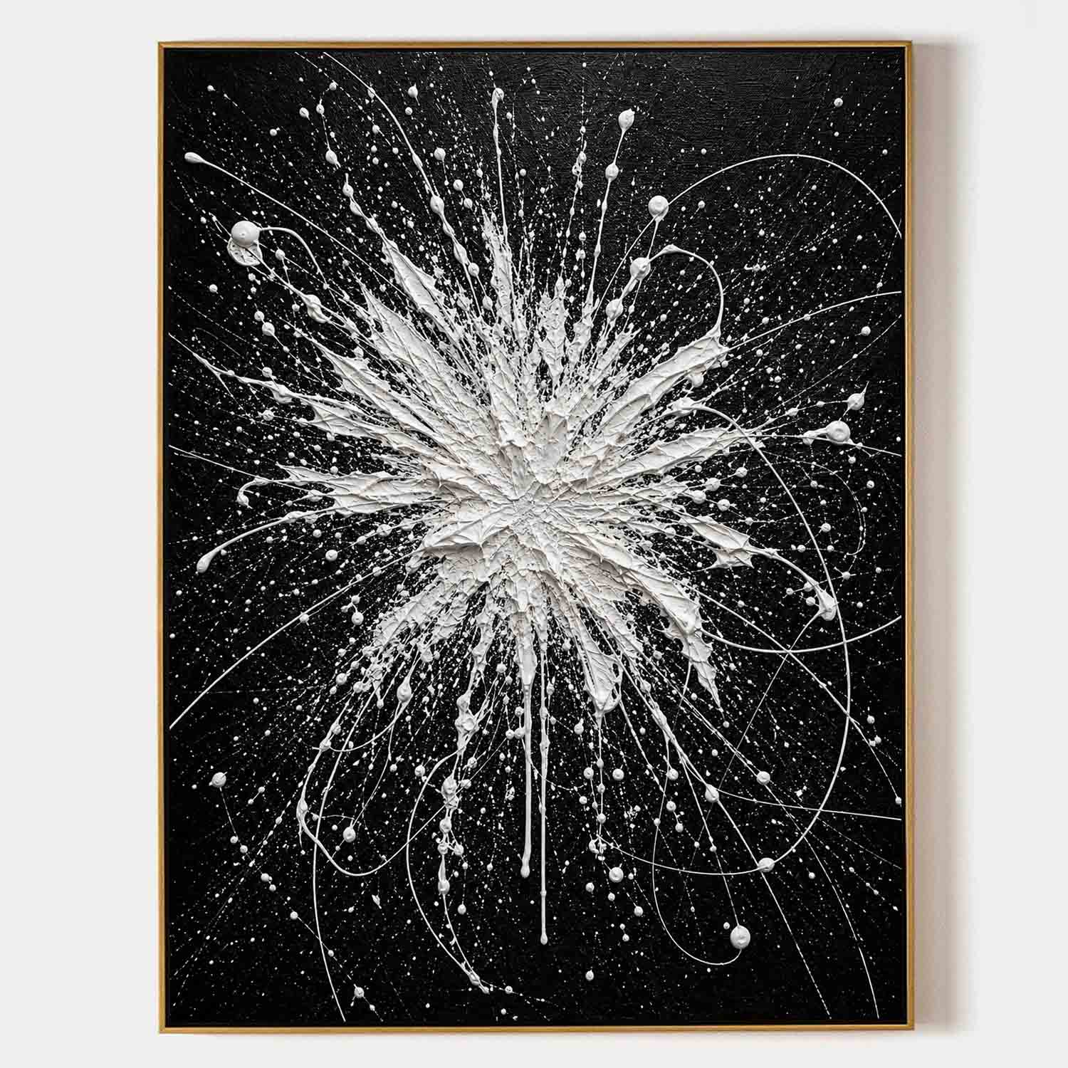 Pollock Abstract Style Black White Textured Relief Painting For Modern Living Room Entryway
