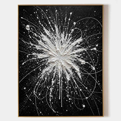 Pollock Abstract Style Black White Textured Relief Painting For Modern Living Room Entryway