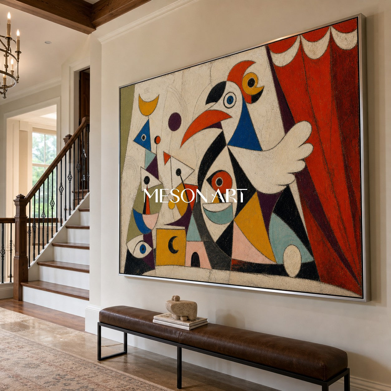 Surrealist Animal Art Painting With Cubist Geometry For Modern Living Room Decor