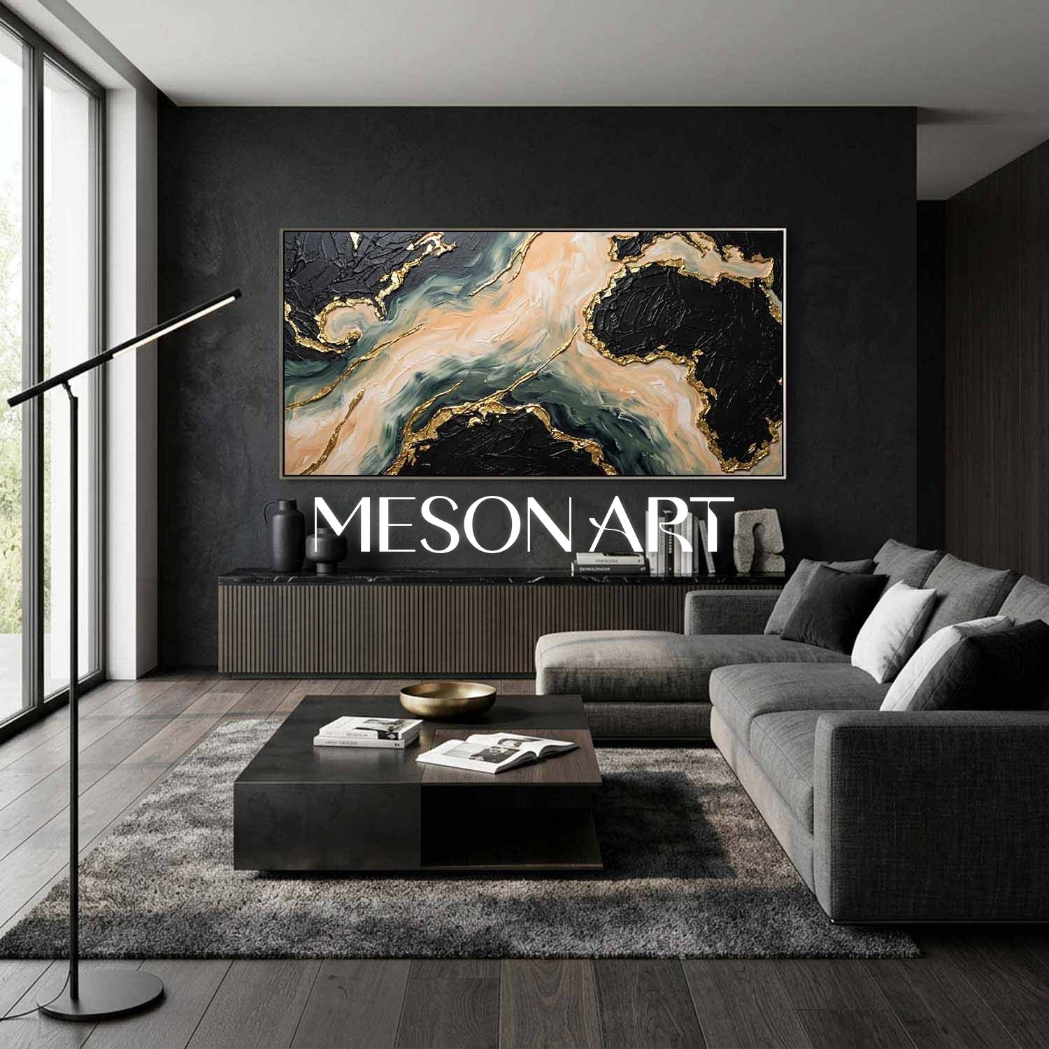 Gilded Tides Abstract Plaster Art With Gold Accents For Modern Living Room Entryway Decor